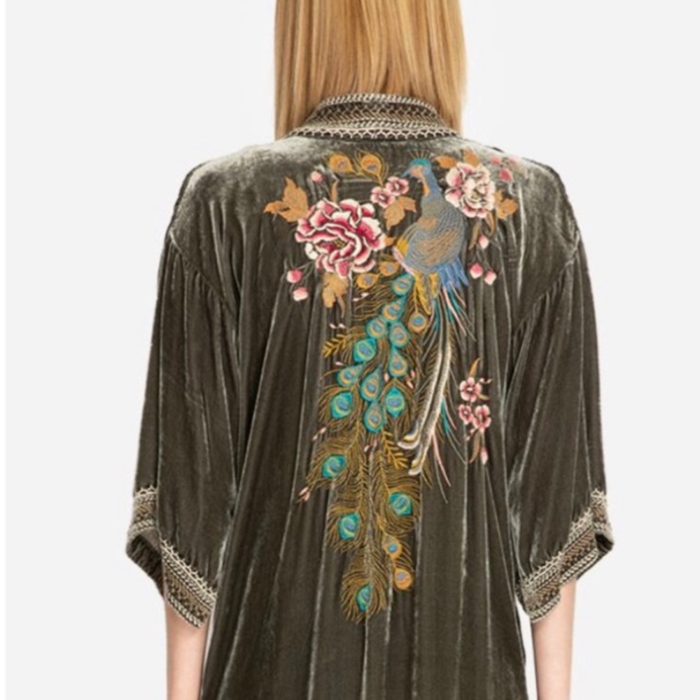 Extra rare Stunning Johnny Was peacock kimono size XL silk velvet